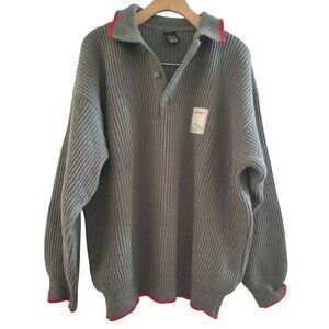 Vintage Marithe + Francois Girbaud Mens Y2K Olive Green Ribbed Red Trim Sweater